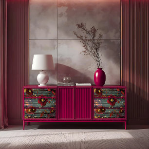 Radiant Majesty Golden Ember Red Blossom Decoupage Tissue Paper