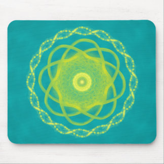 Radiant Mandala - Teal and Yellow Geometric Design Mouse Pad