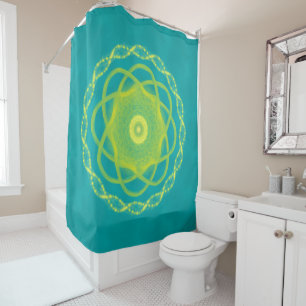 Radiant Mandala - Teal and Yellow Geometric Design Shower Curtain