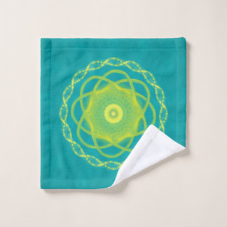 Radiant Mandala - Teal and Yellow Geometric Design Wash Cloth