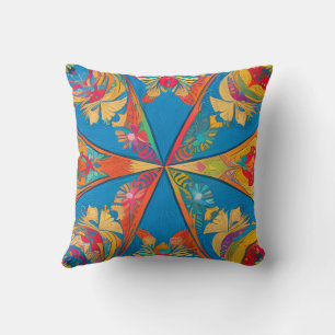 Radiant Mandala: Vibrant Symmetrical Fantasy Art Cushion