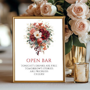 Radiant Marsala Boho Floral Open Bar 8x10 Sign