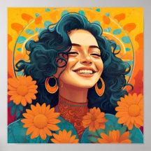 Radiant Mexican-American Woman Floral Portrait