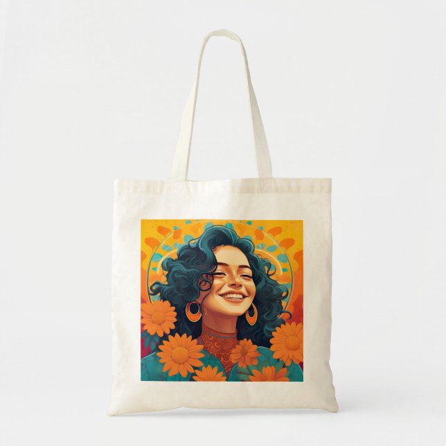 Radiant Mexican-American Woman Floral Portrait Tote Bag (Front)
