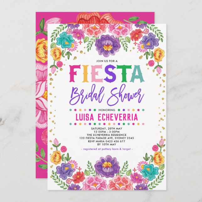 Radiant Mexican Floral Fiesta Bridal Shower Invitation (Front/Back)