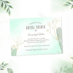 Radiant Mint Green Botanical Glitter Bridal Shower Invitation