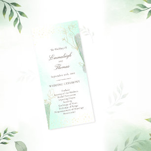 Radiant Mint Green Botanical Glitter Wedding Program