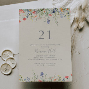 Radiant Multicolor Wildflower 21st Birthday Party Invitation