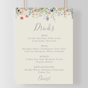 Radiant Multicolor Wildflower Wedding Drinks Menu Poster
