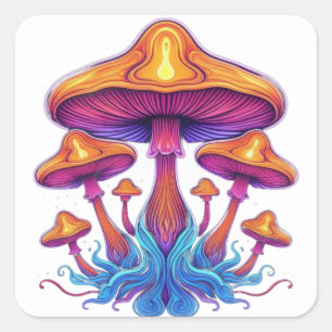 Radiant Mushroom Family Square Sticker