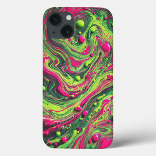 Radiant Neon Pink and Green Liquid Swirl Phone Cas iPhone 13 Case