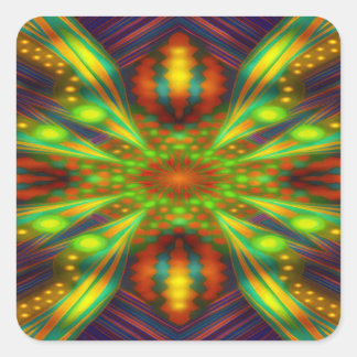 Radiant Neon Starburst Kaleidoscope Square Sticker