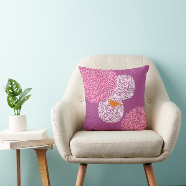 Radiant Orchid Chrysanthemum Modern Bird Pillow (Chair)
