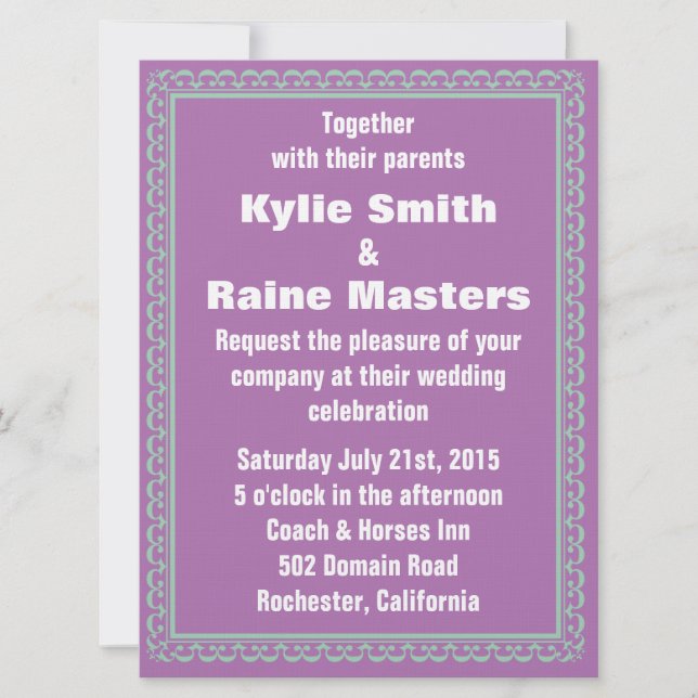 Radiant Orchid & Hemlock Green Wedding Invitation (Front)