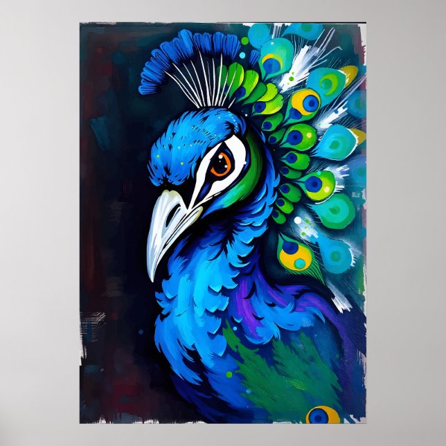 Radiant Peacock Splash Art – Colourful Bird Art Poster (Front)