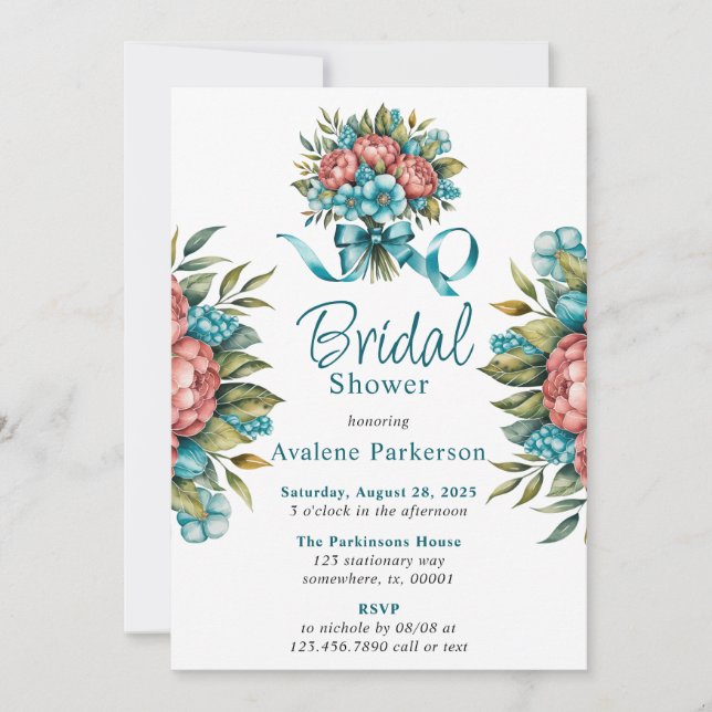 Radiant Peony Bouquet Bridal Shower Invitation (Front)