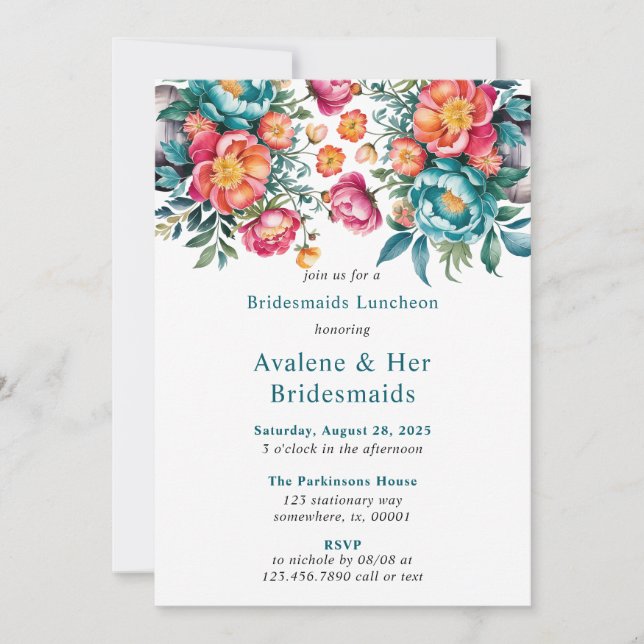 Radiant Peony Bouquet Bridesmaids Luncheon Invitation (Front)