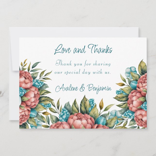 Radiant Peony Bouquet Love and Thanks Card (Front)