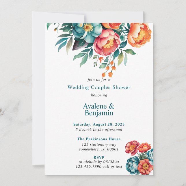Radiant Peony Bouquet Wedding Couples Shower Invitation (Front)