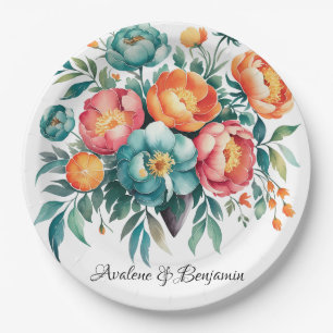 Radiant Peony Bouquet Wedding Paper Plate