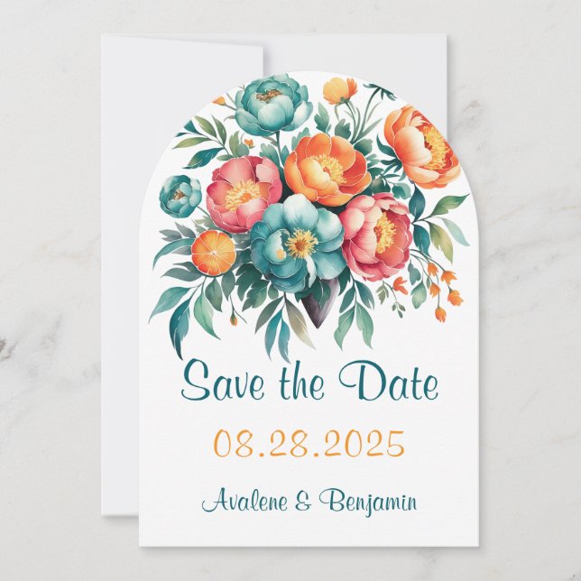 Radiant Peony Bouquet Wedding Save The Date (Front)