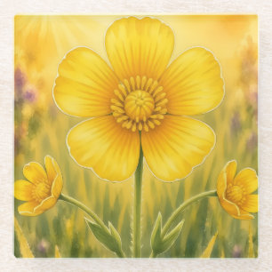 Radiant Petal Series – Buttercup Glass Coaster