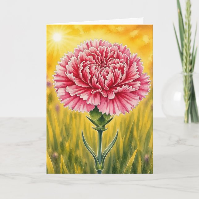 Radiant Petal Series – Pink Carnation Card (Front)