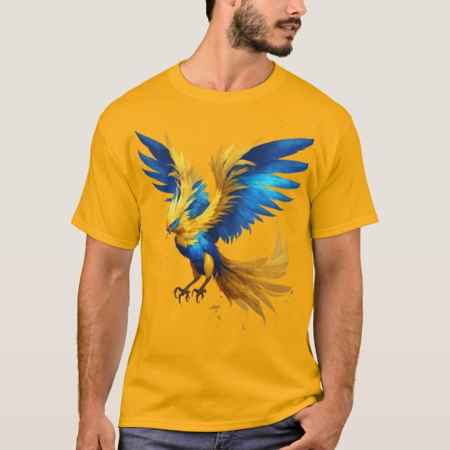 Radiant Phoenix Sky T-Shirt: Blue & Yellow Beauty T-Shirt (Front)