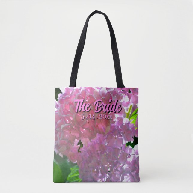 Radiant Pink Hydrangeas, pink flowers Bride Tote Bag (Front)