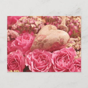 Radiant Pink Roses and Heart  Postcard