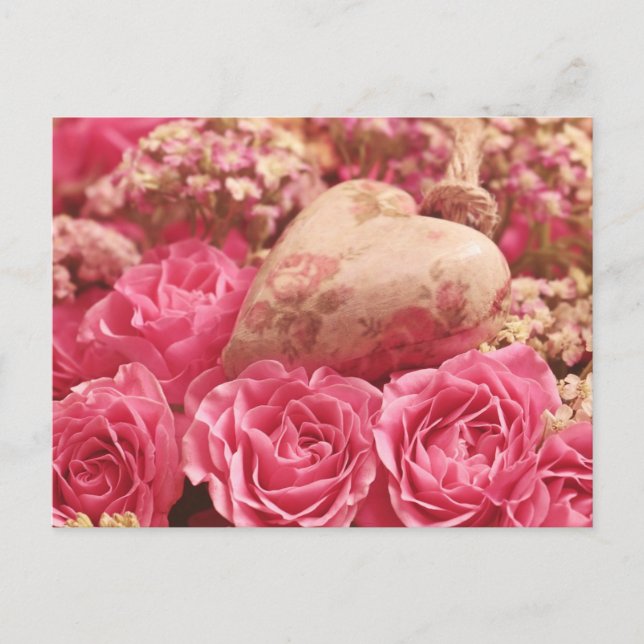 Radiant Pink Roses and Heart  Postcard (Front)