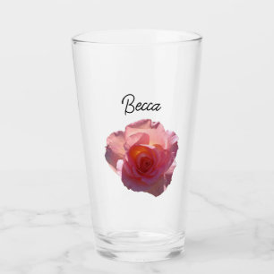 Radiant Pink Tea Rose Personalised Glass