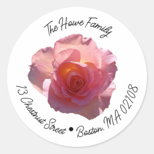 Radiant Pink Tea Rose Round Return Address Label