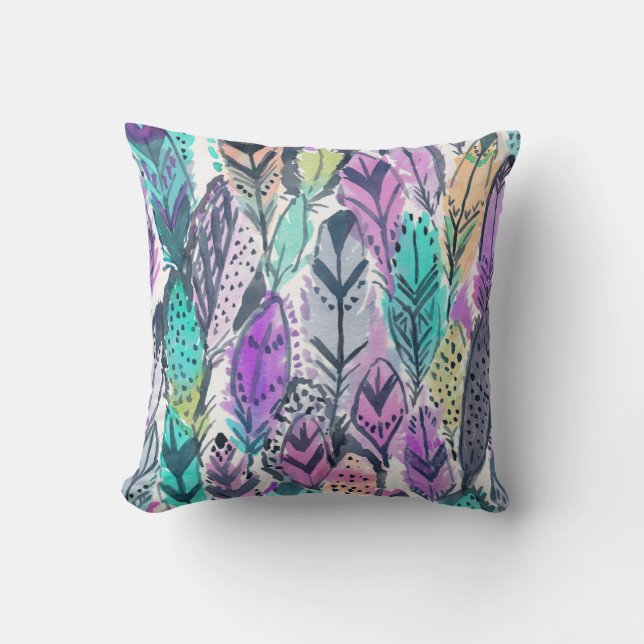 Radiant Purple Boho Feathers Cushion (Front)