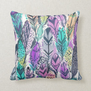 Radiant Purple Boho Feathers Cushion