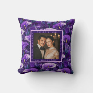 Radiant Purple Calla Lilies Petal Botanical Weddin Cushion