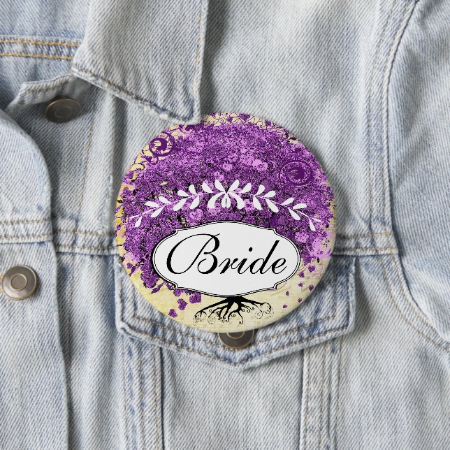 Radiant Purple Heart Leaf Tree Wedding 10 Cm Round Badge (In Situ)