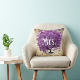 Radiant Purple Heart Leaf Tree Wedding Cushion