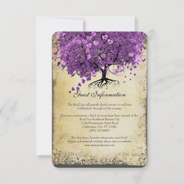 Radiant Purple Heart Leaf Tree Wedding Invitation (Front)