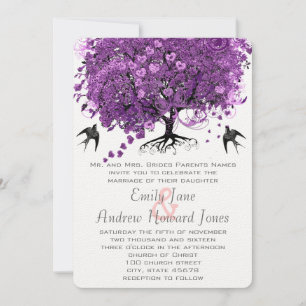 Radiant Purple Heart Leaf Tree Wedding Invitation