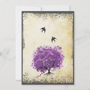 Radiant Purple Heart Leaf Tree Wedding Invitation