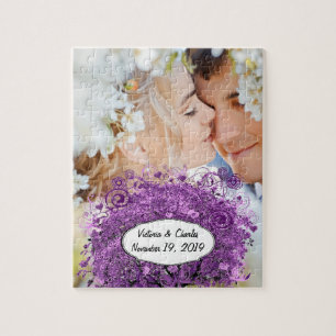 Radiant Purple Heart Leaf Tree Wedding Jigsaw Puzzle