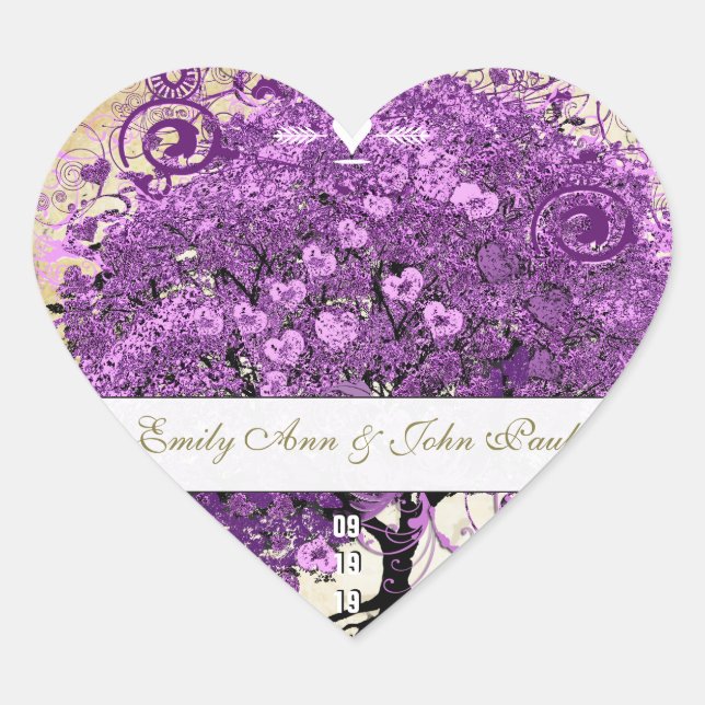 Radiant Purple Heart Leaf Tree Wedding Sticker (Front)