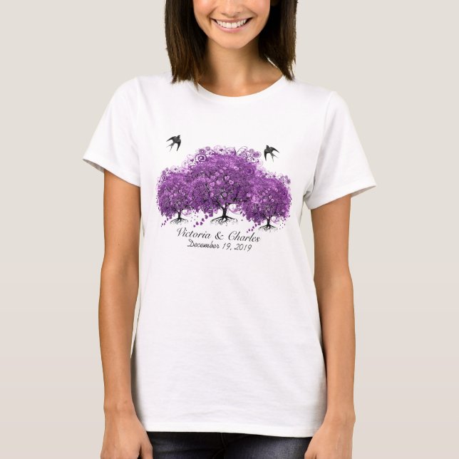 Radiant Purple Heart Leaf Tree Wedding T-Shirt (Front)