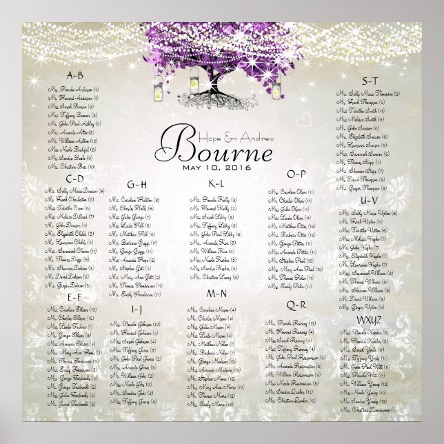 Radiant Purple Mason Jar Firefly Heart Leaf Tree Poster (Front)