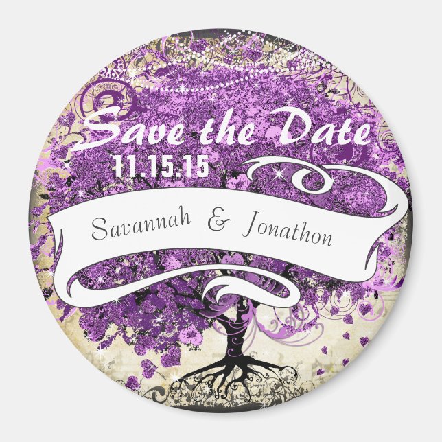 Radiant Purple Romantic Heart Leaf Wedding Magnet (Front)