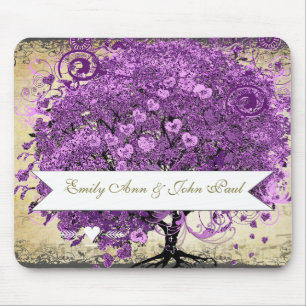 Radiant Purple Romantic Heart Leaf Wedding Mouse Pad