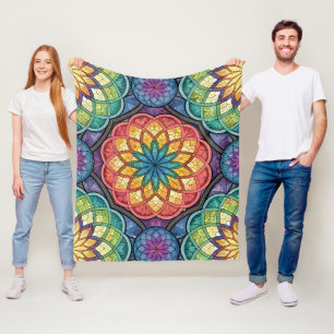Radiant Rainbow Mandala Mosaic – Stained Glass Fleece Blanket