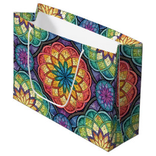Radiant Rainbow Mandala Mosaic – Stained Glass Large Gift Bag