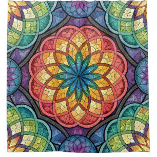 Radiant Rainbow Mandala Mosaic – Stained Glass Shower Curtain